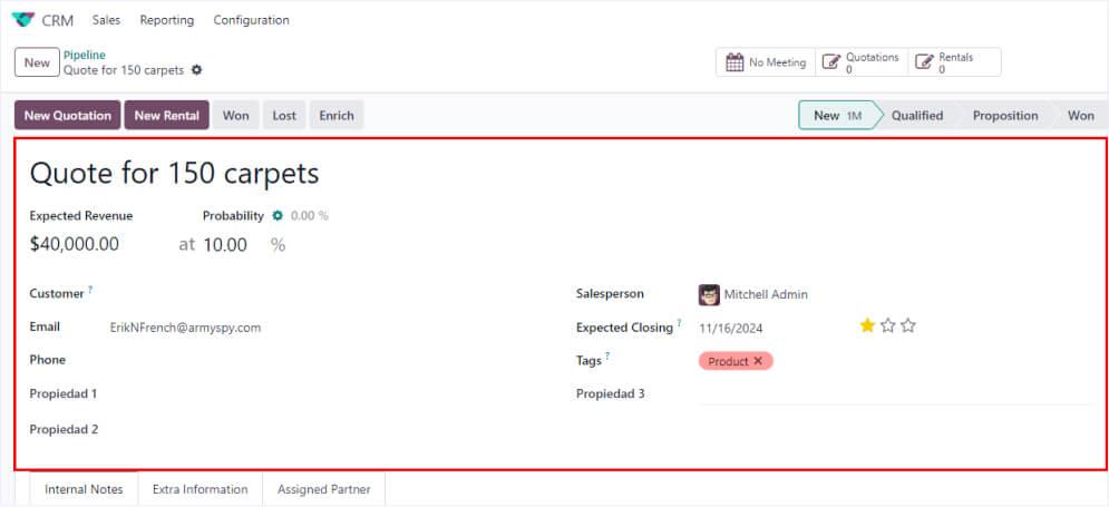 Step 2: Once you determine the lead that you want to mark as lost, click on it, and the lead details will display, as shown in the image below.